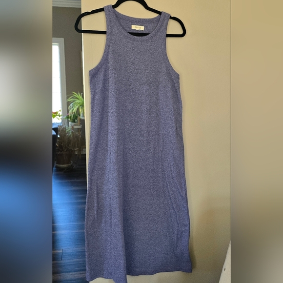 Madewell Westville Tank Midi Dress in a purple/blue ribbed knit fabric. - Picture 2 of 5